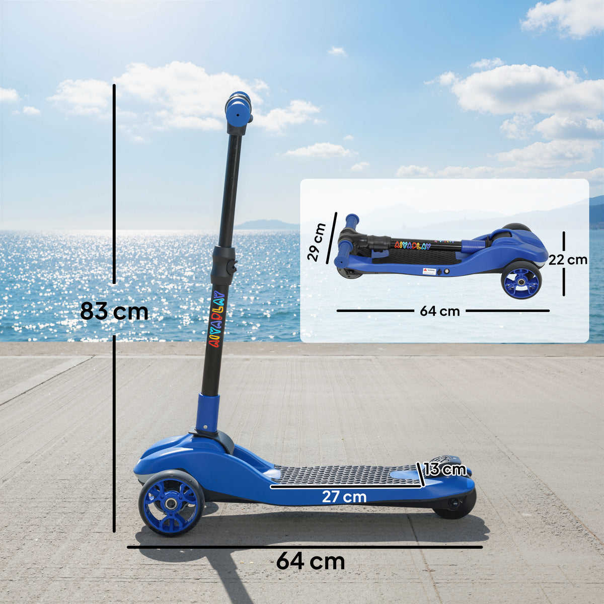 Trotinete Elétrico para Crianças 6+ Anos Dobrável 3 Rodas Partida Zero Velocidade Máxima 8 km/h 64x29x83 cm Azul — foto 2