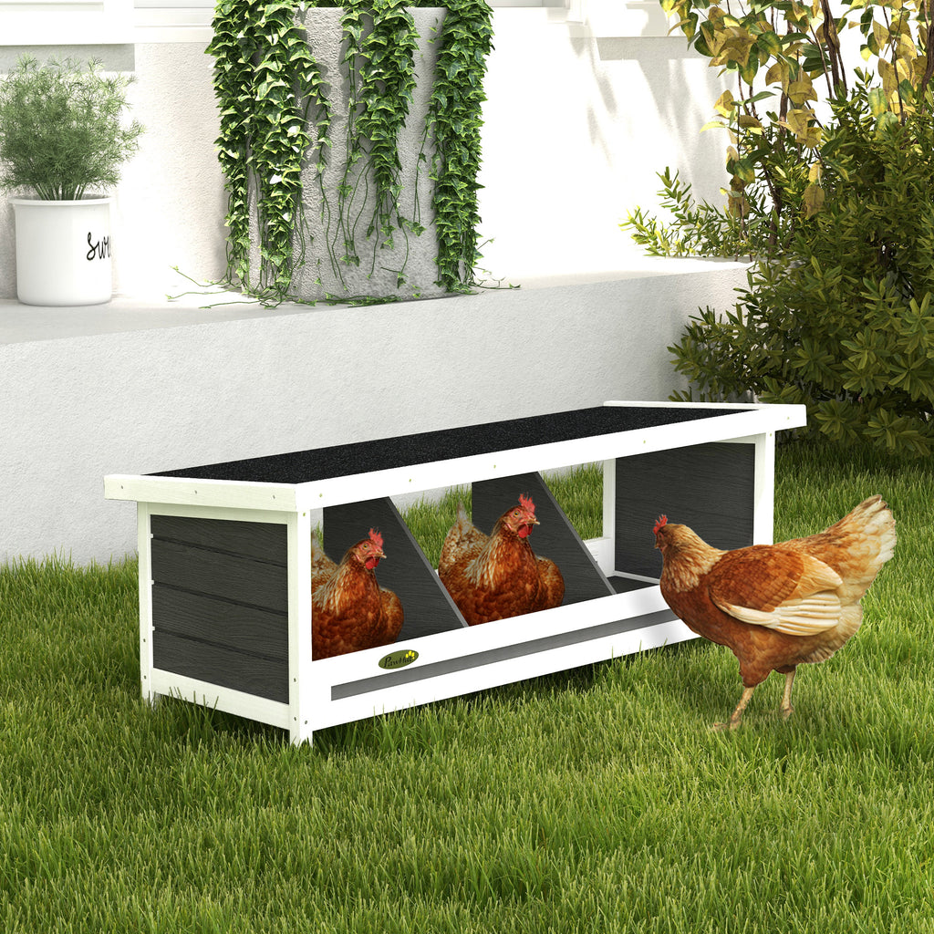 Ninho para Galinhas com 3 Compartimentos com Base Elevada e Telhado em Madeira e Betume 95x37x34 cm Cinza — imagem 5