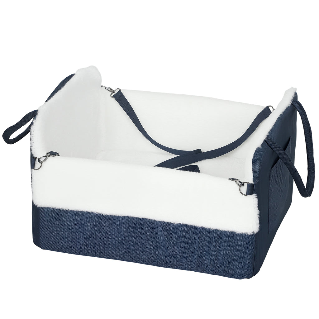 Assento de carro para cães com cinto de segurança e fixação, assento de carro para cães 55 x 46 x 32 cm azul-marinho — foto 1