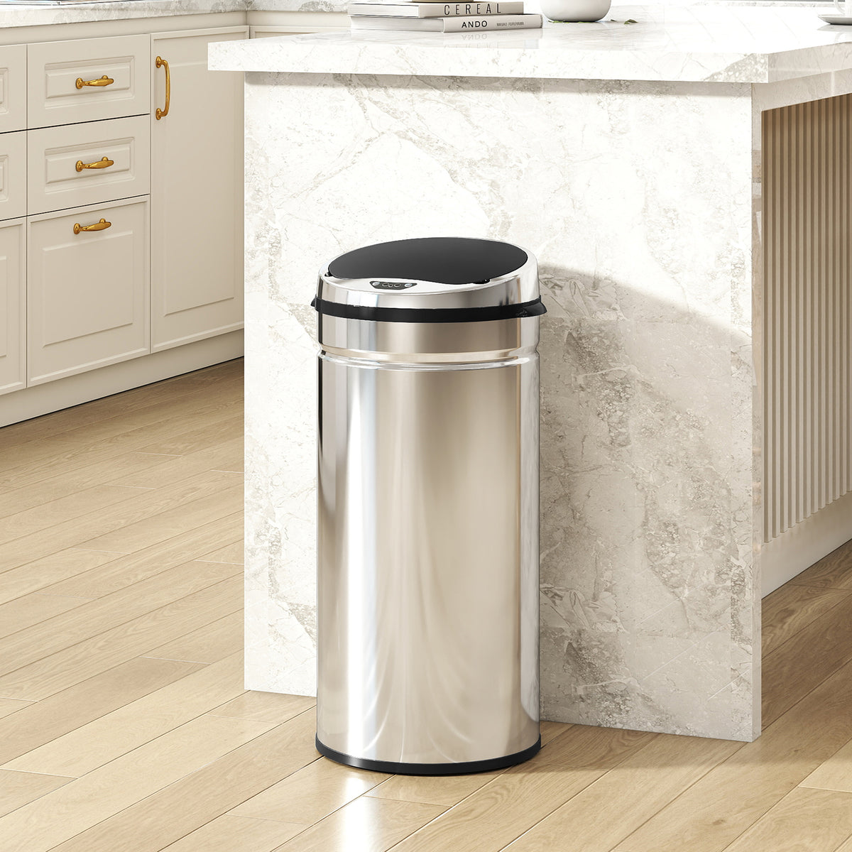 Lixeira com sensor de movimento, abertura automática 1 balde de 42 L em aço inoxidável preto e prata — imagem 3