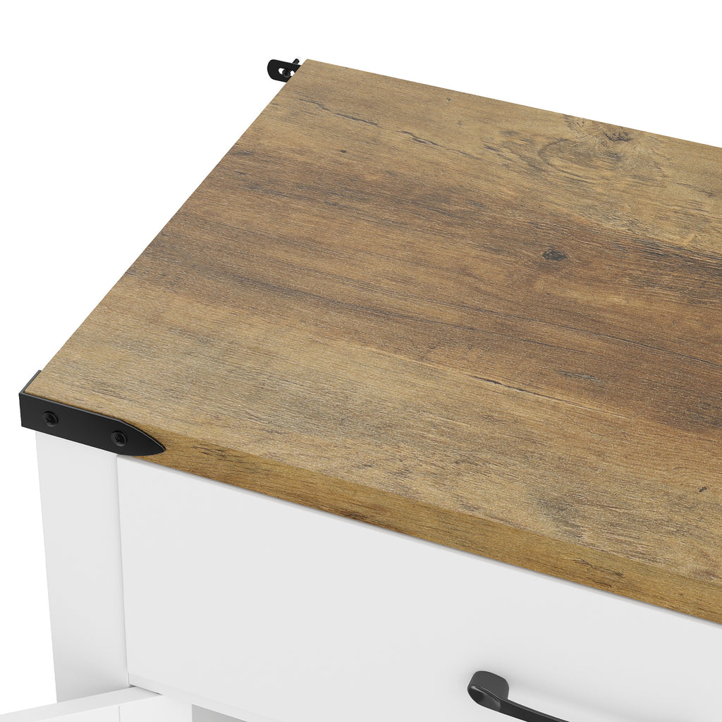 Buffet móvel de arrumação estilo rústico 2 gavetas e 2 armários com prateleiras ajustáveis, 120 x 39,3 x 82,5 cm, branco — imagem 7