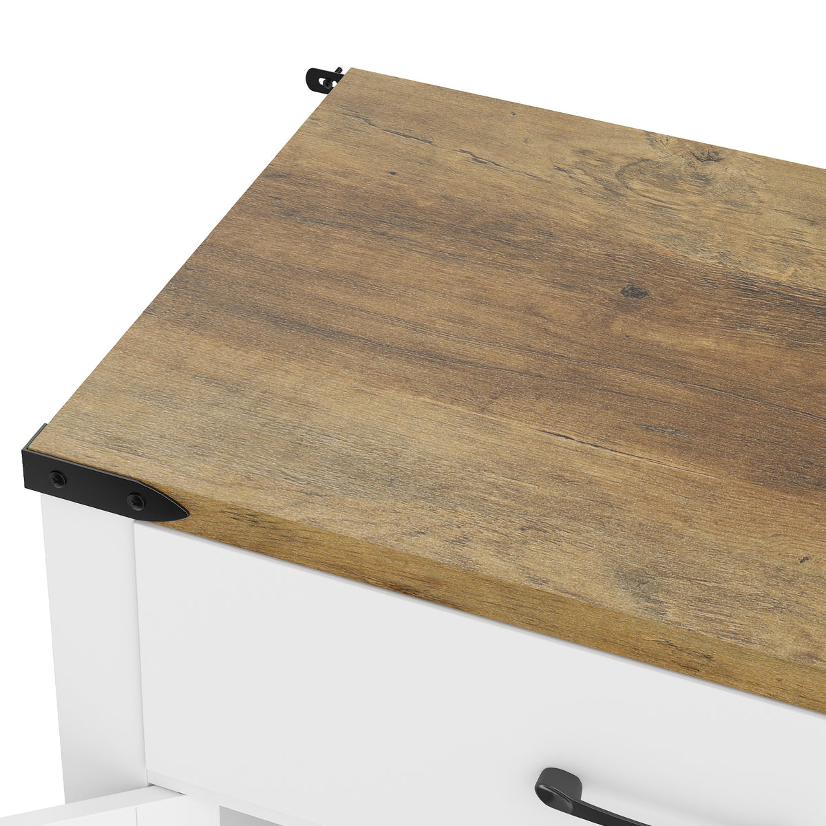 Buffet móvel de arrumação estilo rústico 2 gavetas e 2 armários com prateleiras ajustáveis, 120 x 39,3 x 82,5 cm, branco — imagem 7