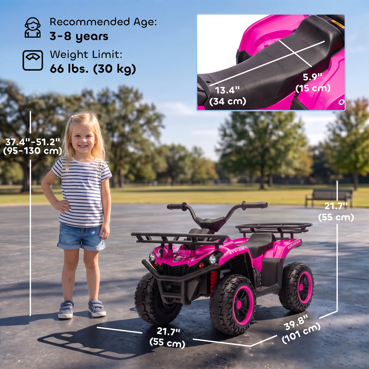 Quad Elétrico Infantil 12V com 2 Motores, Bateria de Lítio, 2 Cestos e MP3, Rosa, 3-8 Anos — foto 2