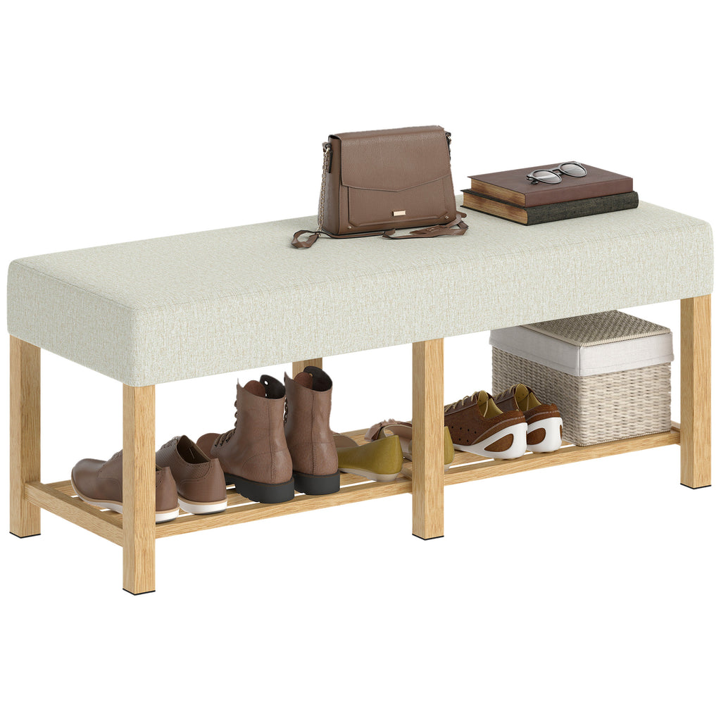 Banco para Sapatos Banco de Arrumação com Assento Acolchoado Prateleira Aberta Madeira de Hévéa 120x44x48 cm Madeira Natural — imagem 9