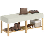 Banco para Sapatos Banco de Arrumação com Assento Acolchoado Prateleira Aberta Madeira de Hévéa 120x44x48 cm Madeira Natural — imagem 9