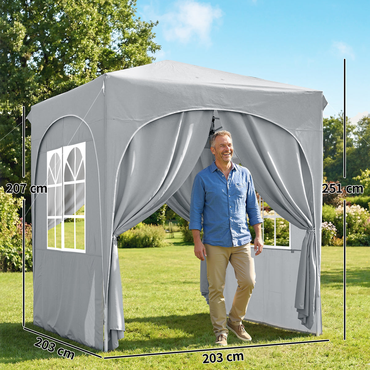 Toldo de Jardim 2x2 m Aparecer Tenda Dobrável Altura Ajustável Proteção UV50+ 4 Paredes Laterais Saco Cinza Claro — foto 2
