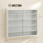 Vitrine de Parede de Madeira com Prateleiras Ajustáveis e 2 Portas Corredeiras de Vidro para Coleções Perfumes Bonecos de Decoração 80x9,5x60 cm Branco — foto 3