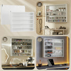 Vitrine de Parede de Madeira com Prateleiras Ajustáveis e 2 Portas Corredeiras de Vidro para Coleções Perfumes Bonecos de Decoração 80x9,5x60 cm Branco — foto 7