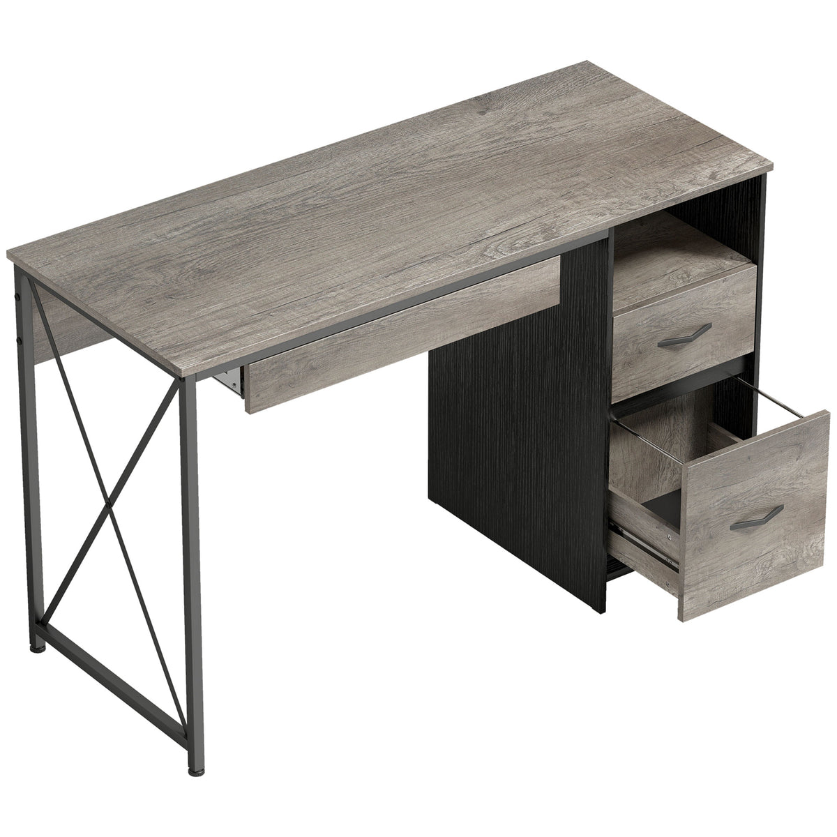 Mesa de Computador 120×50 cm Mesa com Arrumação Bandeja para Teclado Compartimento Aberto e 2 Gavetas Cinza — foto 1