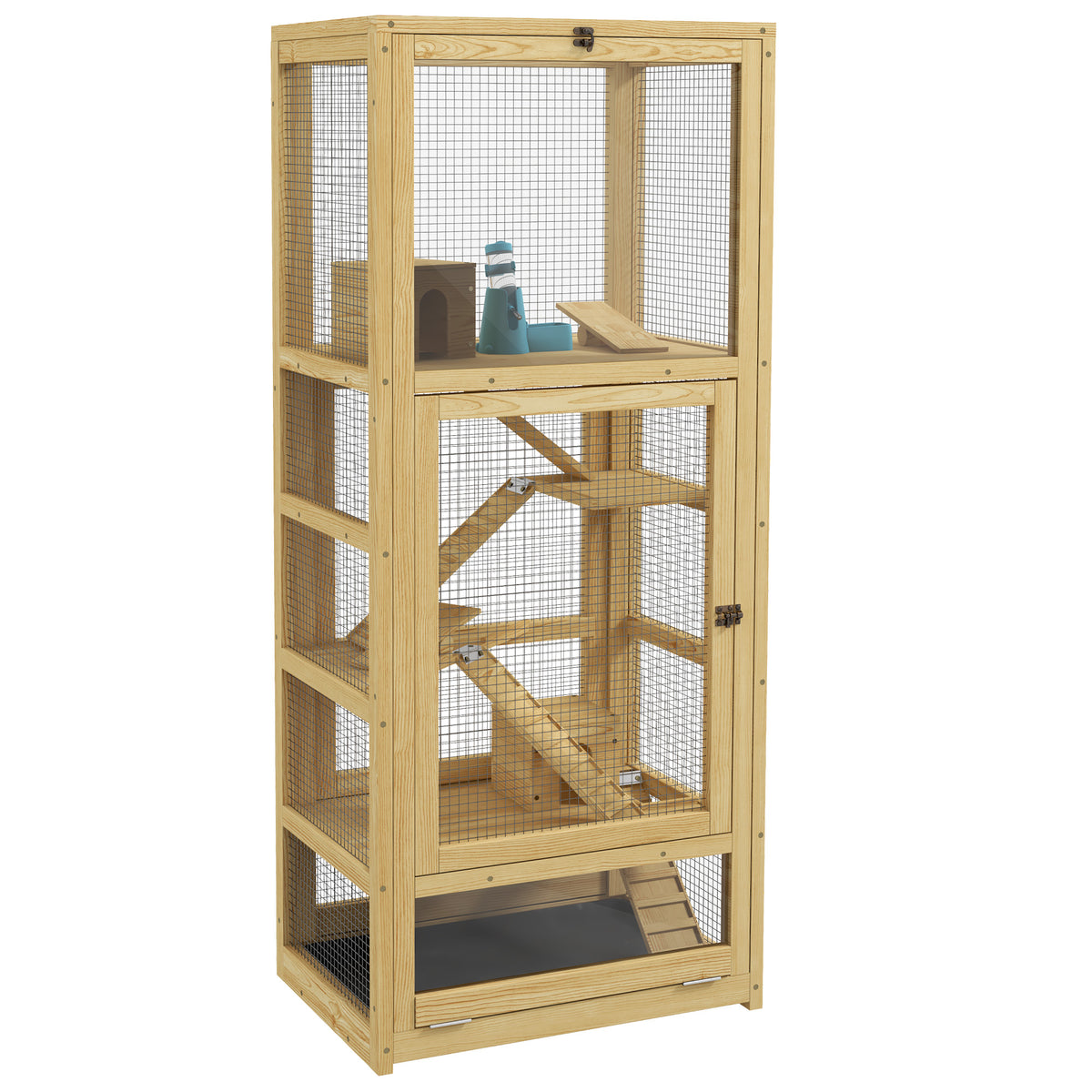 Gaiola para Hamsters ou Pequenos Animais em Madeira 5 Níveis com Escada Cabana Balanço 54x38x131 cm Natural — foto 1