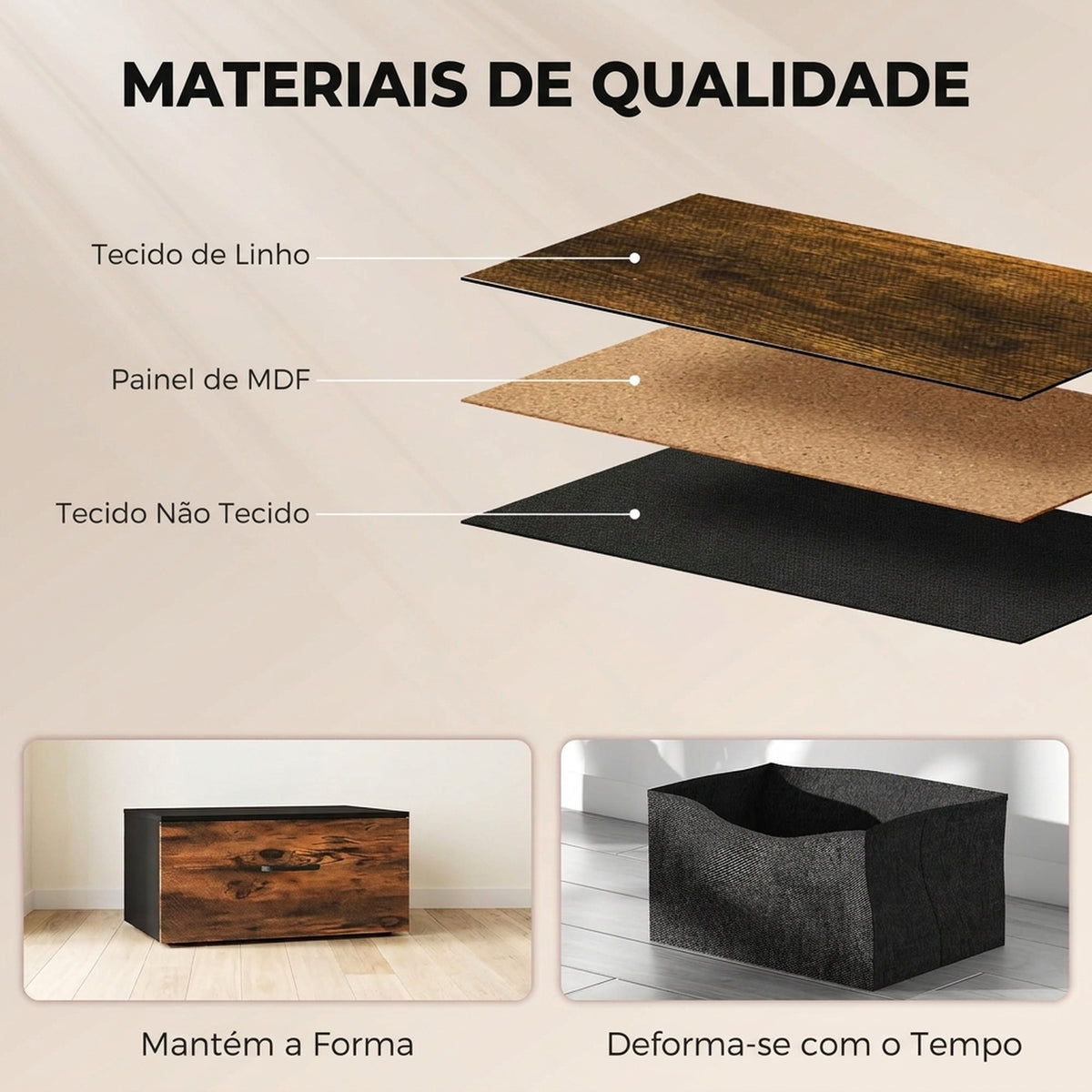 Cómoda de Quarto com 5 Gavetas, Cómoda em Tecido com Tampo de Madeira, Castanho e Preto — imagem 6