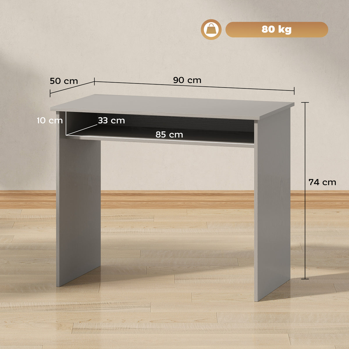 Mesa de Computador Sóbria e Compacta com 1 Prateleira Painéis de Partículas 90x50x74 cm Cinza — foto 2