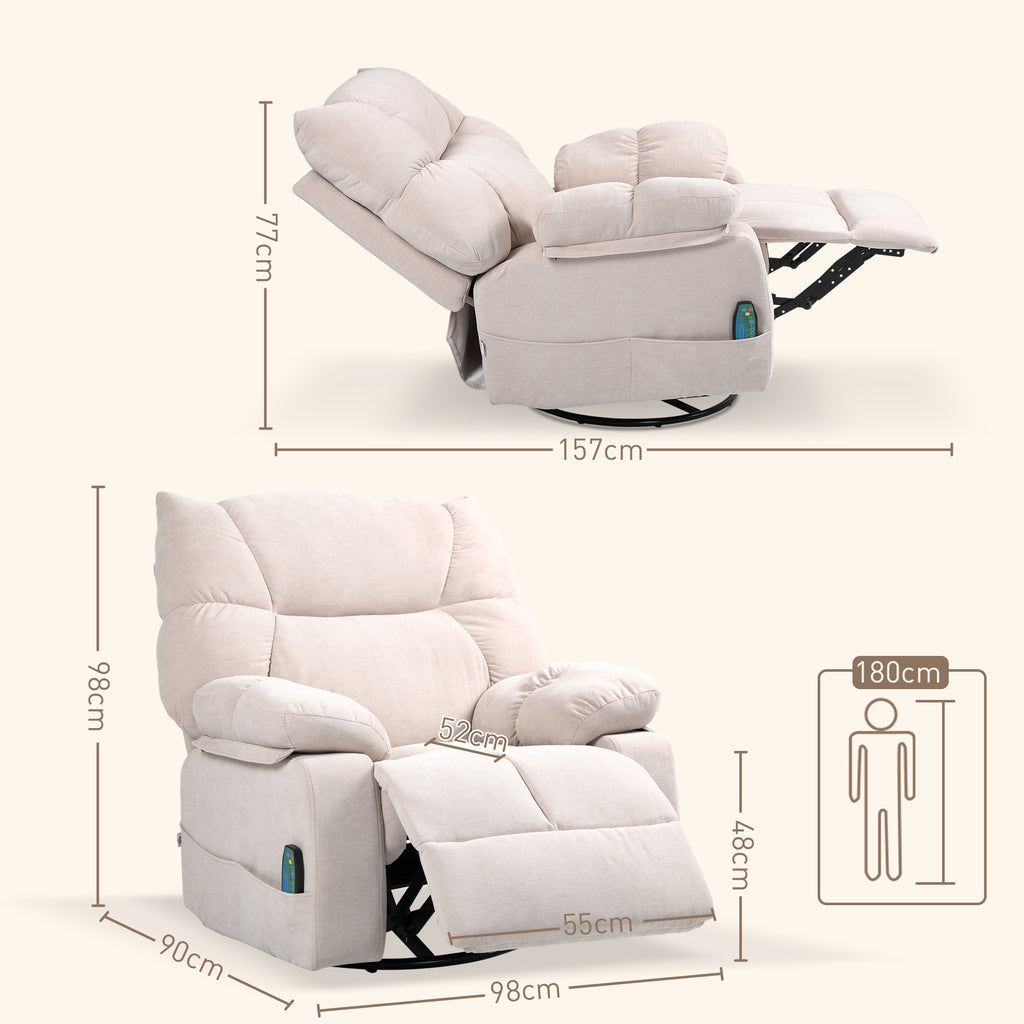 Sofá de Massagem com Função de Calor e deitar Giratório Até 150 Kg Estrutura de Metal 98x90x98 cm Bege — foto 2