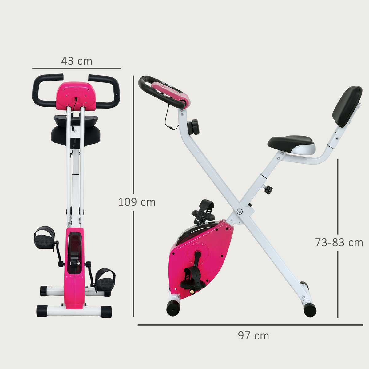 Bicicleta de Exercício Dobrável Colaboração 8 Níveis de Resistência Selim Ajustável Rosa — foto 2