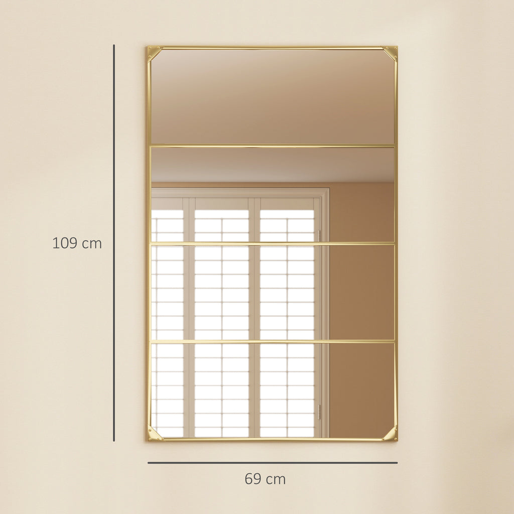 Espelho de parede retangular estilo verrière, estilo industrial, horizontal ou vertical com 4 ganchos, em metal dourado 109 x 69 cm — foto 2