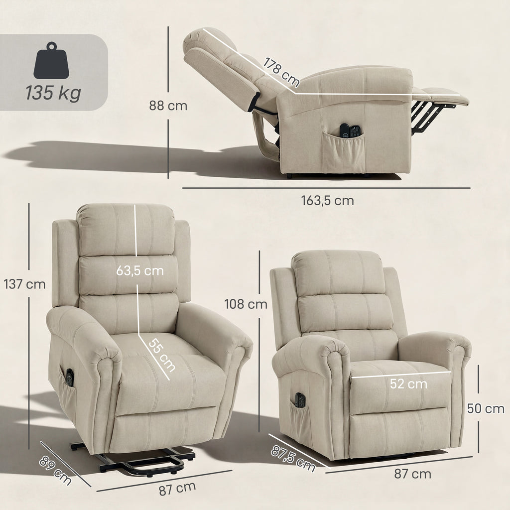 Poltrona Elevatória Elétrica Poltrona Elétrica com Função de Massagem e Aquecimento 87x87,5x108 cm Bege — foto 2