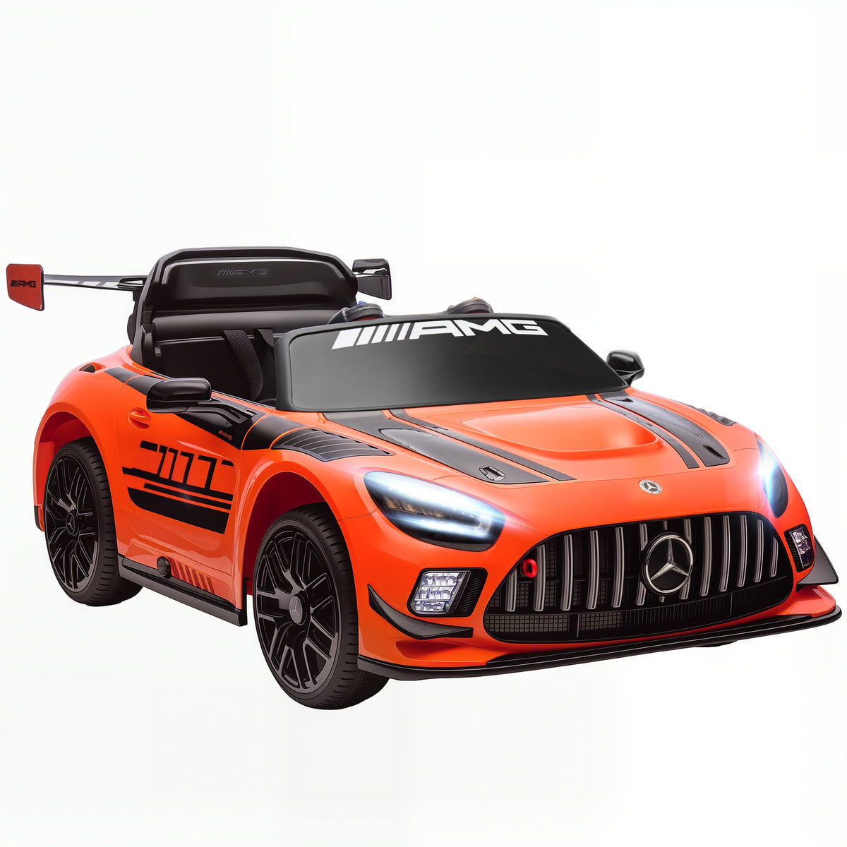 Carro Elétrico para Crianças Mercedes-AMG GT3 Evo Carro de Bateria 12V com Controlo Remoto 2,4G Motor Duplo Rodas Auxiliares Alça de Transporte Música Faróis 115x66x44 cm Laranja — foto 1