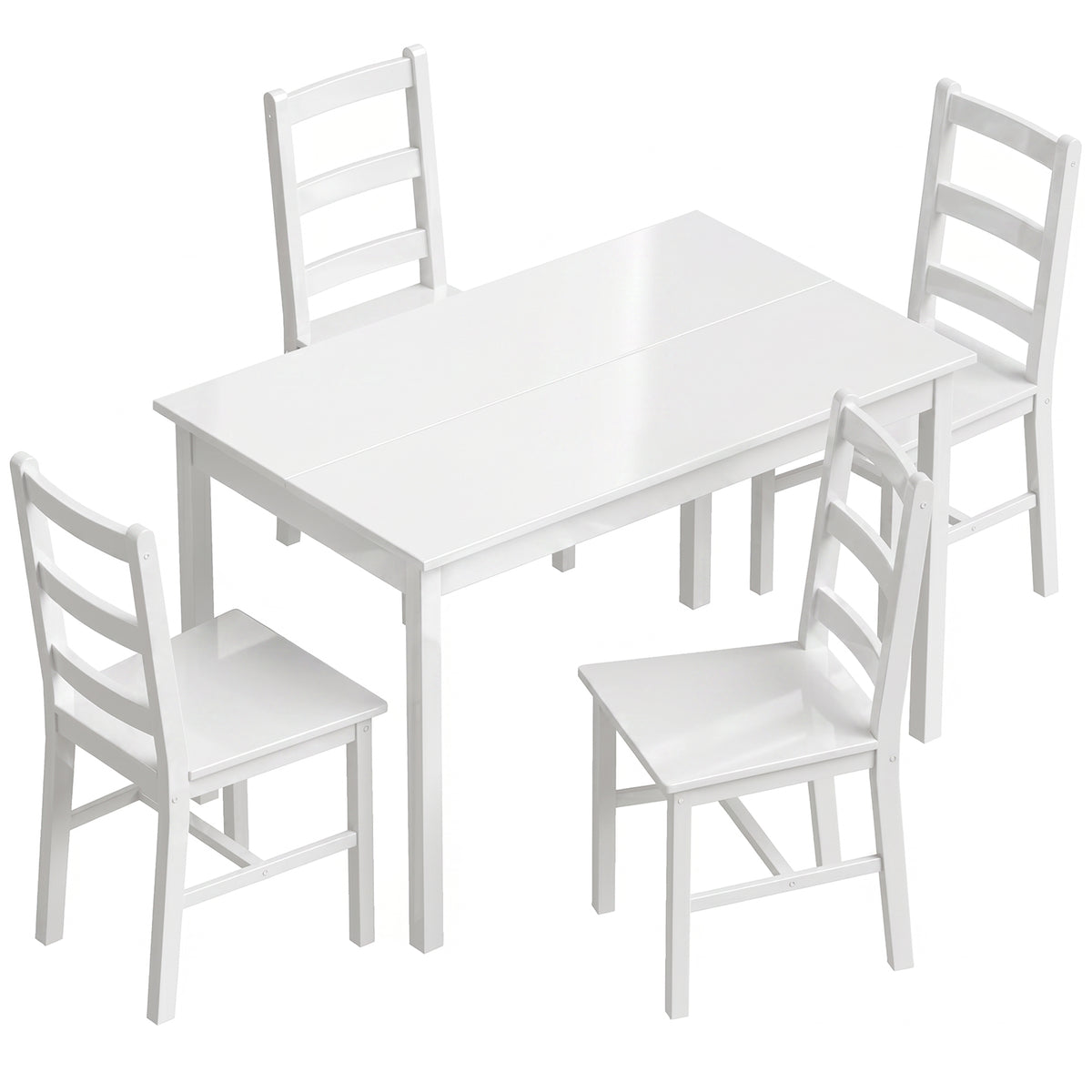 Conjunto de Sala de Jantar 5 Peças para 4 Pessoas Mesa de Jantar Retangular e Cadeiras em Madeira Maciça para Espaços Pequenos Branco — foto 1