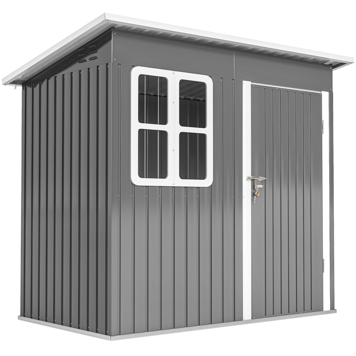 Casinha de Jardim 2.55m² em Aço Galvanizado, com Kit de Fundação, Porta Trancável, Telhado Inclinado, Cinza — foto 1