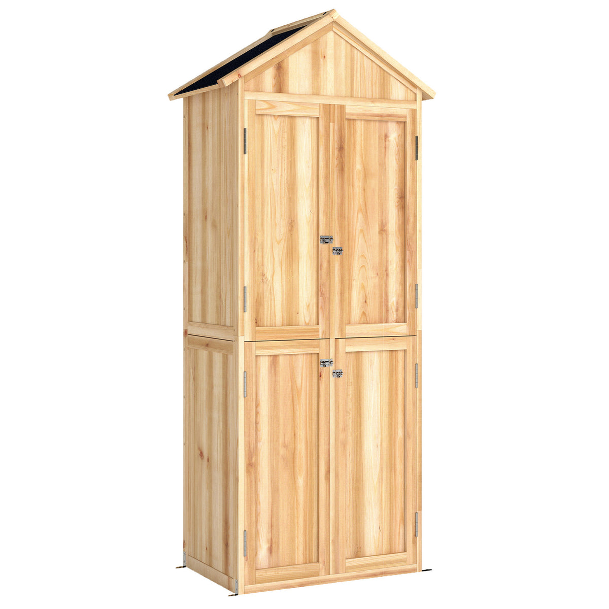 Armário de Exterior em Madeira com Teto Inclinado de Asfalto, 4 Portas e 2 Prateleiras Removíveis, 82x50x190 cm, Natural — foto 1