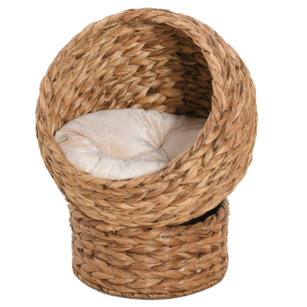 Cesto de Rattan para Gatos, Caverna/Casinha/Cama para Gatos com Almofada, Cama para Animais Junco d'água Castanho 50 x 42 x 60 cm — foto 1
