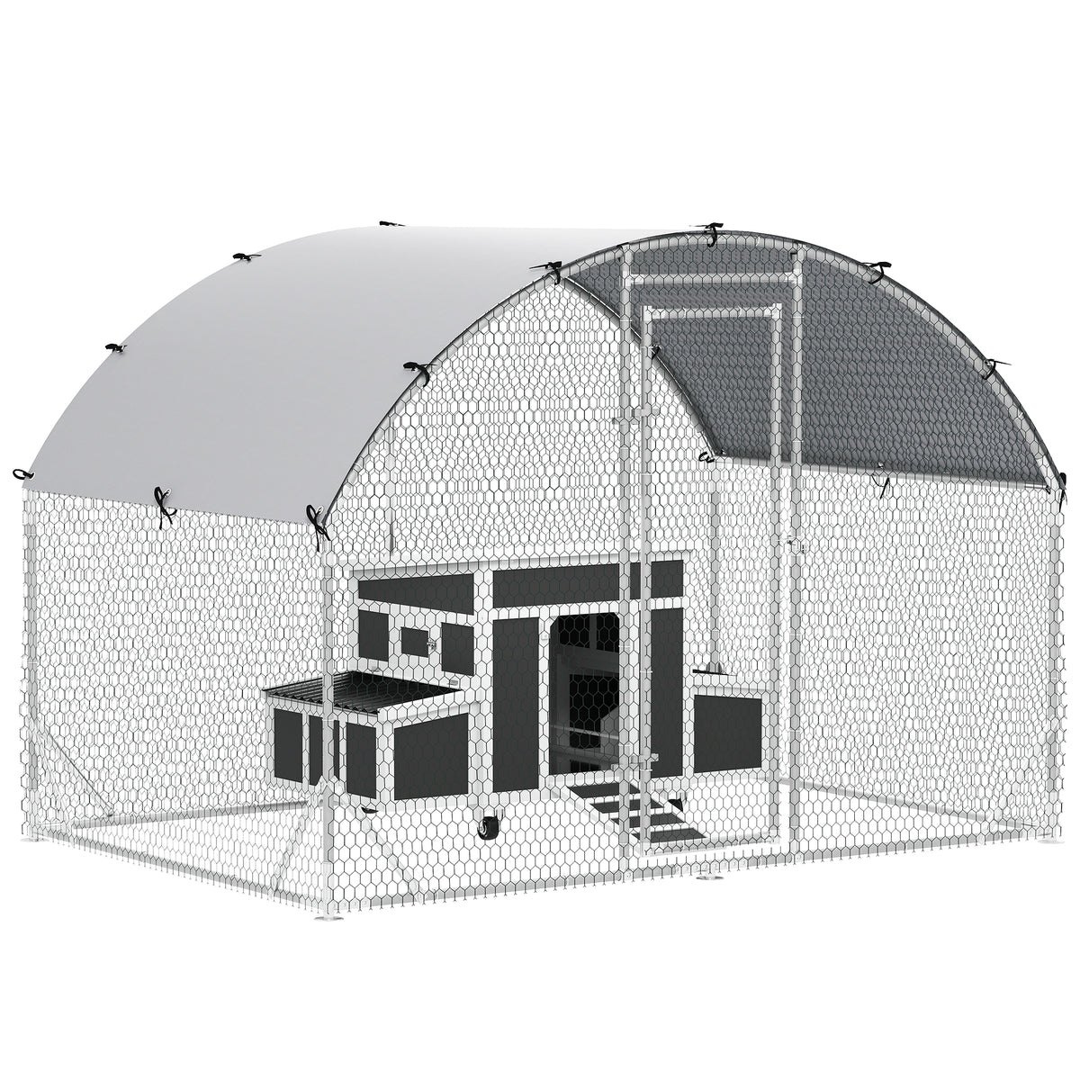 Conjunto de 1 Galinheiro de Madeira 147x93,5x89,5 cm e 1 Galinheiro grande em Aço Galvanizado 280x190x197cm Cinza — foto 1