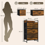 Cómoda com 4 Gavetas em Tecido para Quarto, com Prateleira Superior e Estrutura Metálica, Castanho Rústico — foto 2