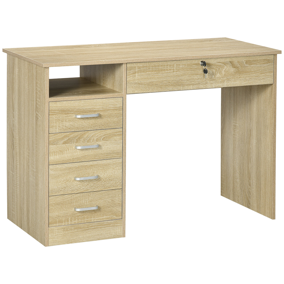 Secretária para Quarto ou Escritório em Madeira com 2 Gavetas e 2 Chaves 110x50x76 cm Branco — foto 1