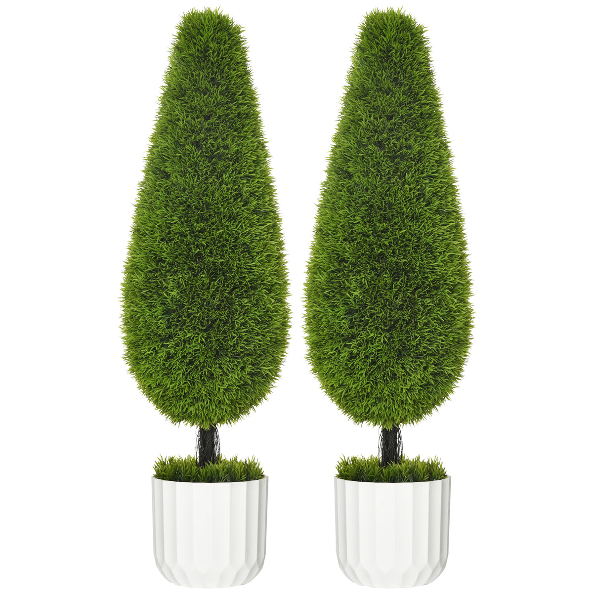 Conjunto de 2 Plantas Artificiais Incluindo Vaso Externo e Musgo Artificial Cipreste Artificial Branco Verde — foto 1