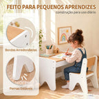 Mesa e Cadeira Infantil para Desenhar e Ler com Gaveta Branco e Madeira — imagem 4