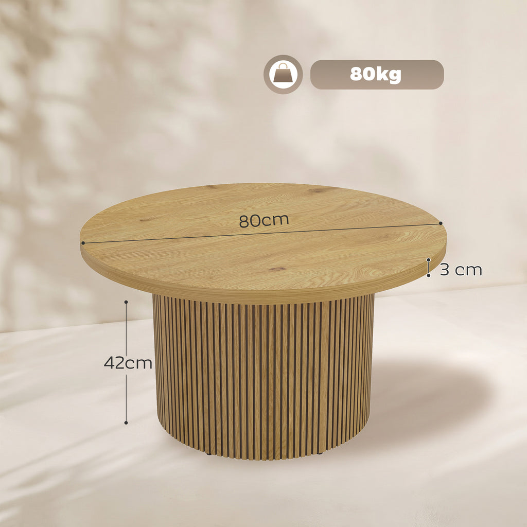 Mesa de Centro Redonda em Madeira Mesa de Sala com Pé Canelado Estilo Moderno Efeito Madeira Natural — foto 2