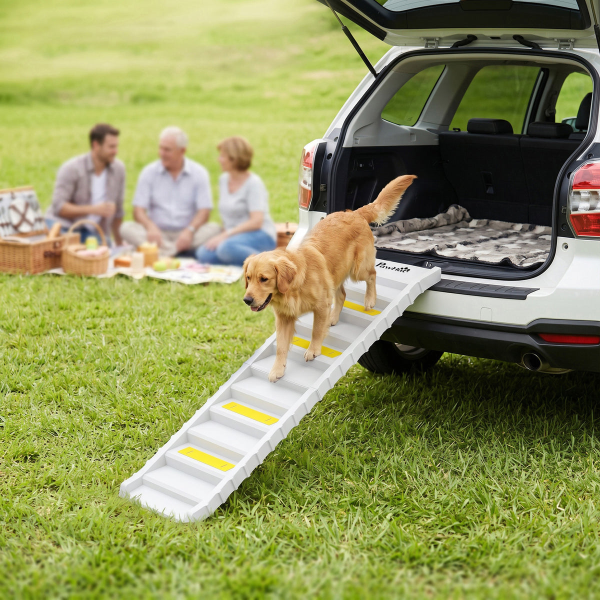 Rampa Dobrável para Cães para Carros e Camas Altas de 10 Degraus com Tiras e Tapetes Antiderrapantes Branco — foto 2