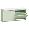 Banco para Sapatos com Almofada de Assento Acolchoada e Gaveta Basculante para Corredor Quarto 104x26x47,5 cm Verde — foto 1
