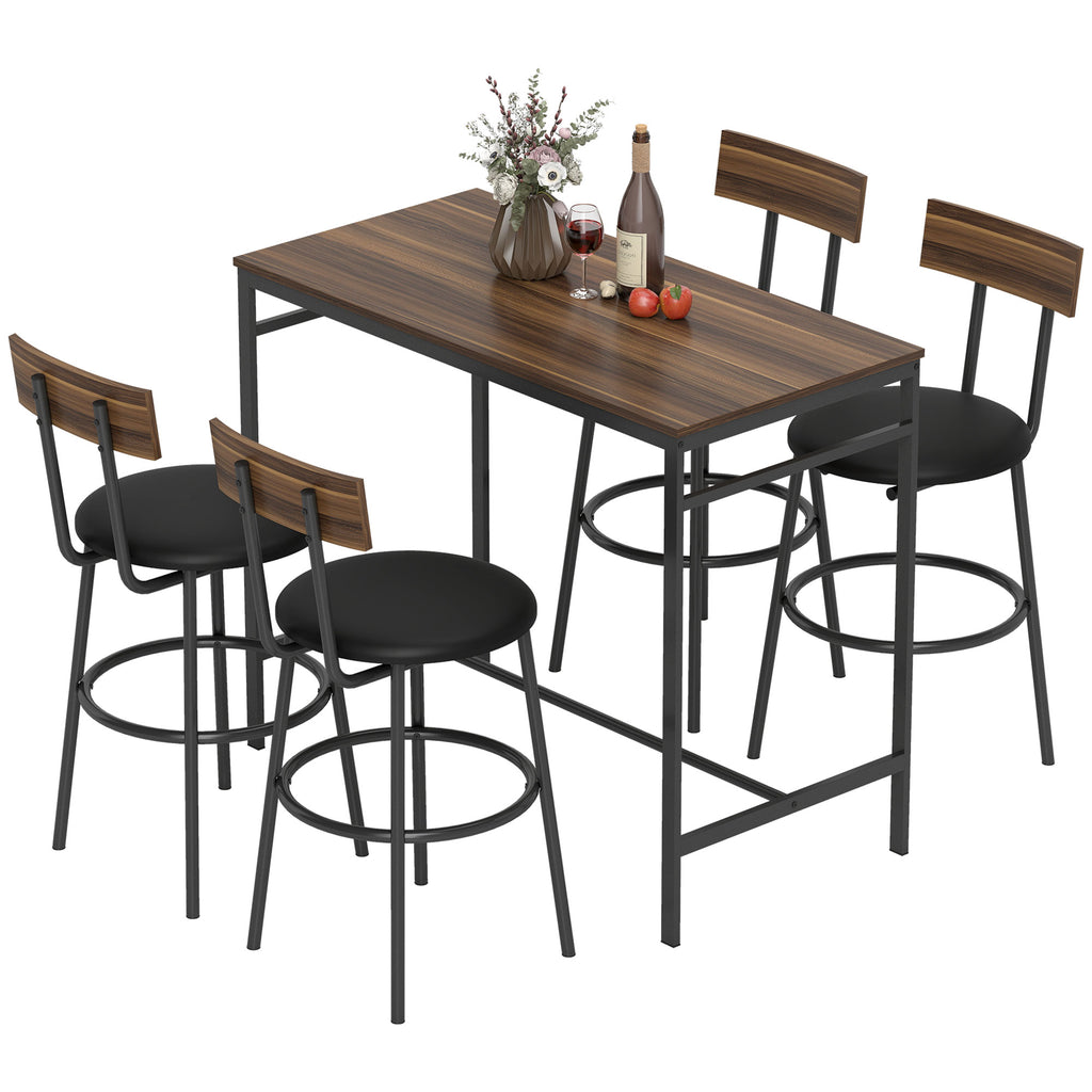 Conjunto de Mesa Alta de Bar com 4 Bancos, Assentos em PU com Encosto e Apoio para os Pés, Castanho — imagem 14