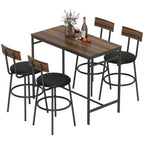 Conjunto de Mesa Alta de Bar com 4 Bancos, Assentos em PU com Encosto e Apoio para os Pés, Castanho — imagem 14