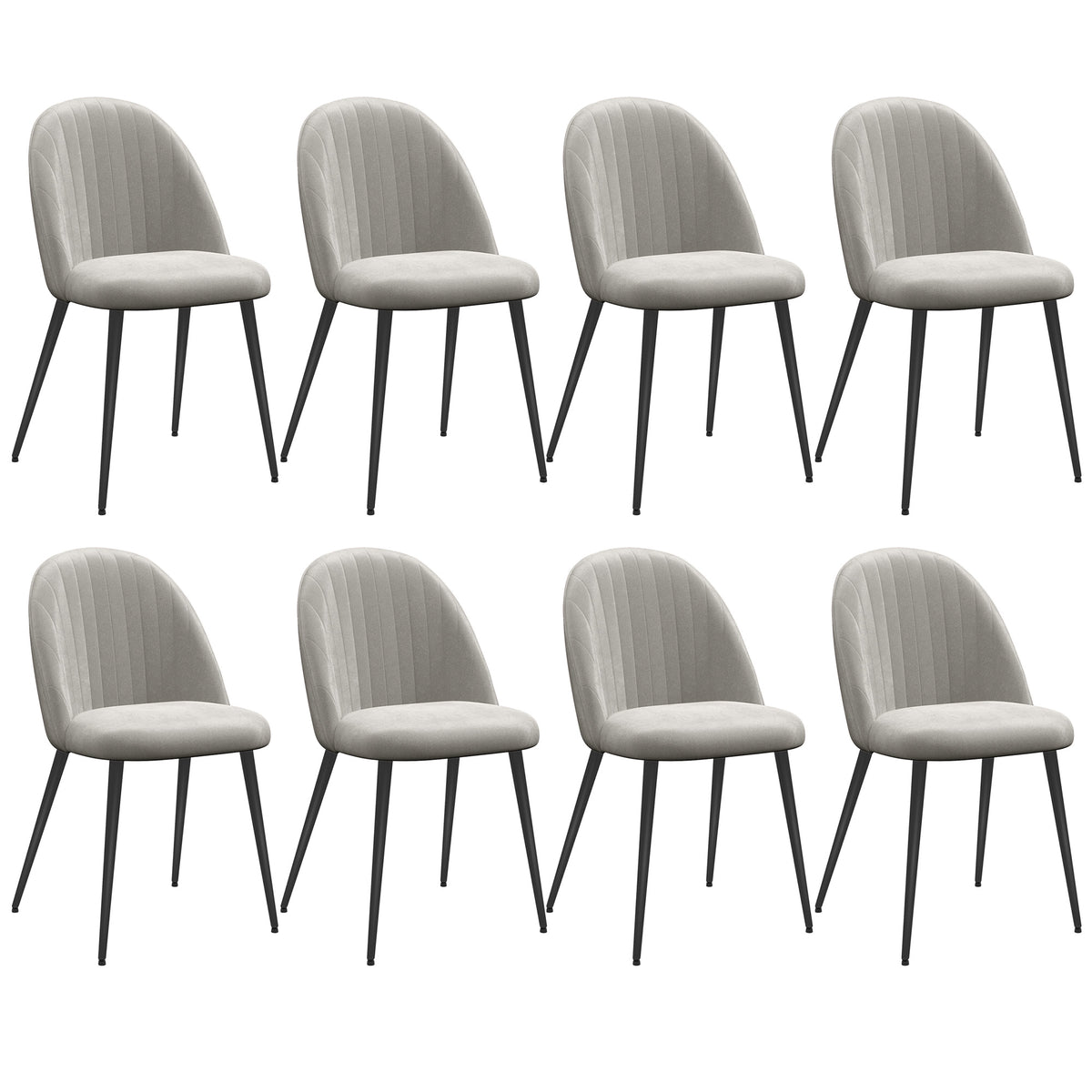 Conjunto de 8 Cadeiras de Sala de Jantar Modernas Cadeiras Estofadas em Veludo com Encosto Alto 50x52x83 cm Cinza — foto 1