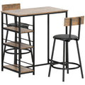 Conjunto de jantar 3 peças com mesa alta e 2 banquetas, conjunto compacto para cozinha com prateleiras laterais, MDF, metal, preto — foto 1