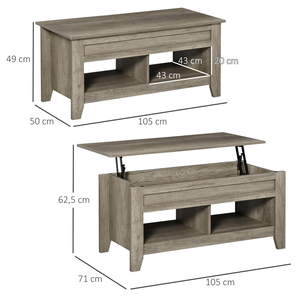 Mesa de Centro com Tampo Elevável Mesa de Sala com Prateleiras e Compartimento Oculto 105x50x49-62,5 cm Carvalho Claro — foto 2