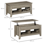 Mesa de Centro com Tampo Elevável Mesa de Sala com Prateleiras e Compartimento Oculto 105x50x49-62,5 cm Carvalho Claro — foto 2