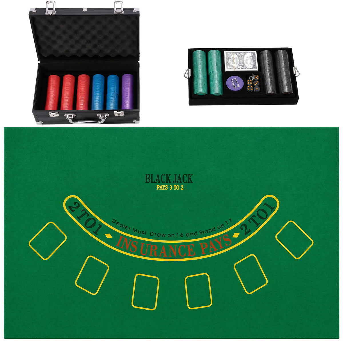Conjunto Poker Profissional com 500 Fichas, Maleta e Acessórios, Preto — foto 1