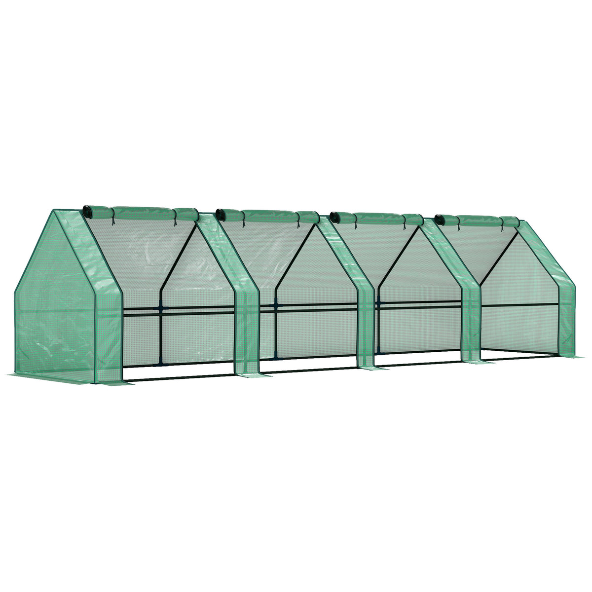 Mini Estufa de Jardim mini túnel 4 janelas enroláveis com zíper Aço PE 140 g/m² Anti-UV 360x90x90cm Verde — foto 1