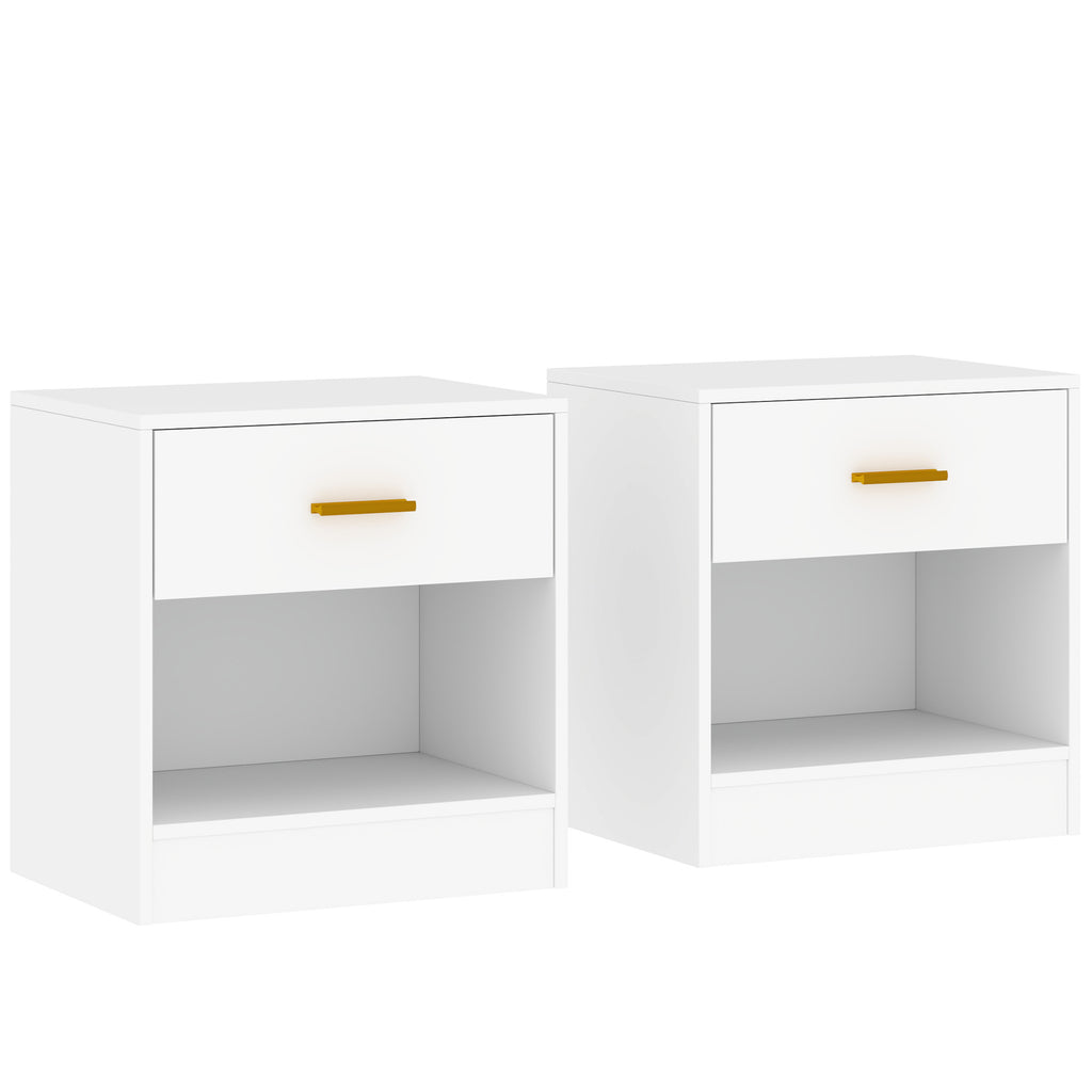 Conjunto com 2 Mesas de Cabeceira Mesa de Noite com 2 Gavetas e Prateleiras Abertas Estilo Moderno 39x28x41 cm Branco — foto 1