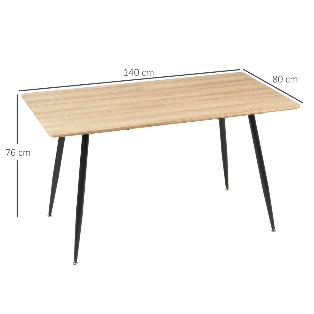 Mesa de Jantar Retangular para 4 Pessoas com Tampo em Efeito Madeira e 4 Pés em Aço 140x80x76 cm Preto — foto 2