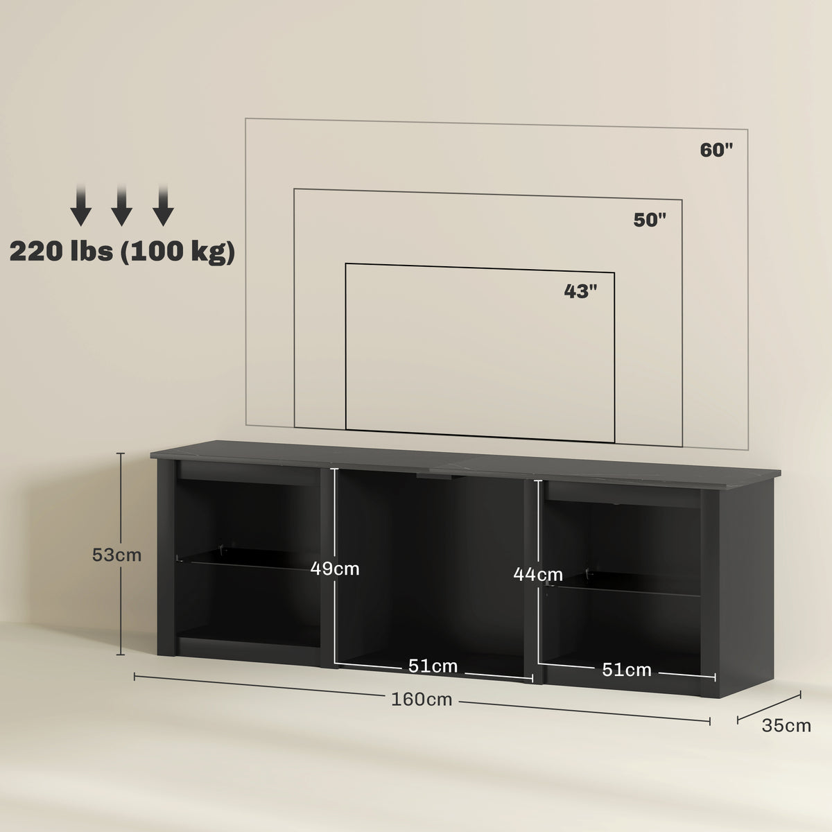 Móvel TV com Iluminação LED para Televisão Até 65 Polegadas 160 cm com Prateleiras de Vidro Ajustáveis Preto — foto 2