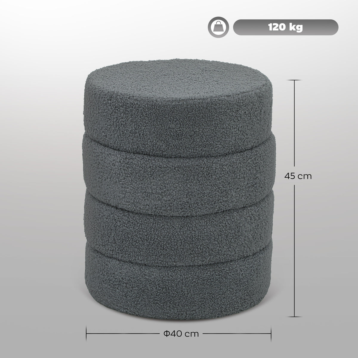 Pufe, redondo, Teddyfleece, até 120 kg, Φ40x45H cm, Cinza escuro — foto 2