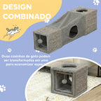 Túnel para Gatos de Interior Encaixável com Múltiplas Entradas, Tocas em Sisal e Bola Suspensa, 98x30x30 cm, Cinzento — imagem 8