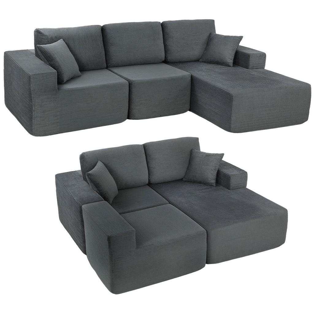 Sofá de Canto Modular Sofá Cama em L com Assento Profundo Apoios de Braço Largos 2 Almofadas Cinza Escuro — imagem 9