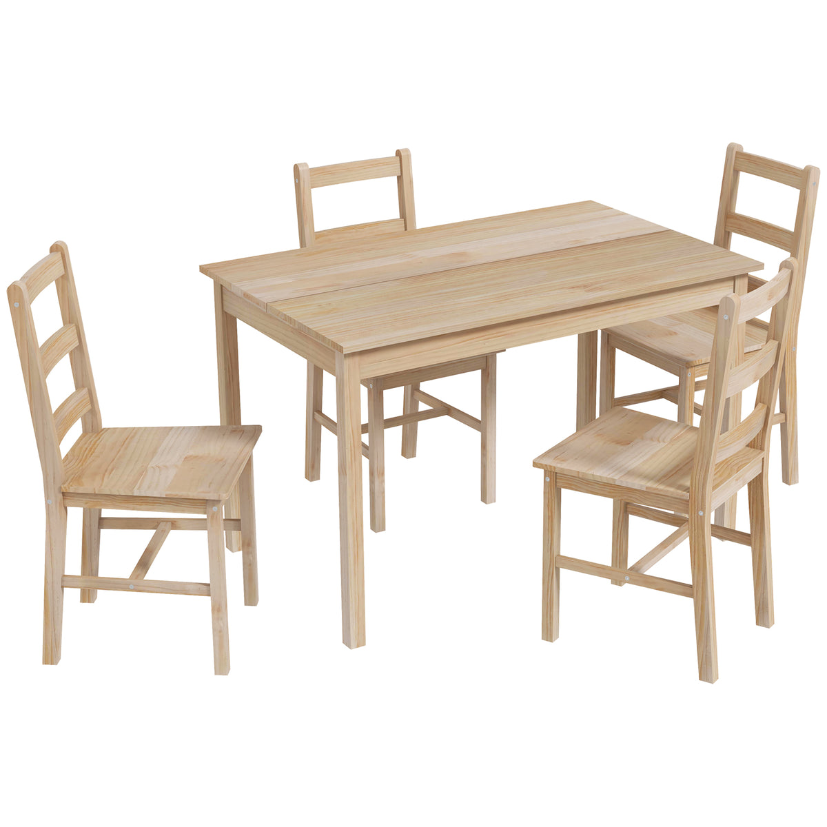 Conjunto de jantar 5 peças Mesa com cadeiras Conjunto de assentos, Madeira maciça, 118 cm x 73 cm x 75 cm, Natural — foto 1