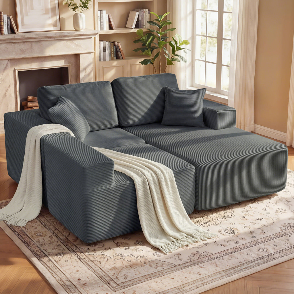 Sofá de Canto Modular Sofá Cama em L com Assento Profundo Apoios de Braço Largos 2 Almofadas Cinza Escuro — imagem 7