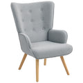 Poltrona de Sala em Tecido Bouclette Poltrona Capitonê e Acolchoada com Pés em Madeira 71x74x96 cm Cinza Claro — foto 1